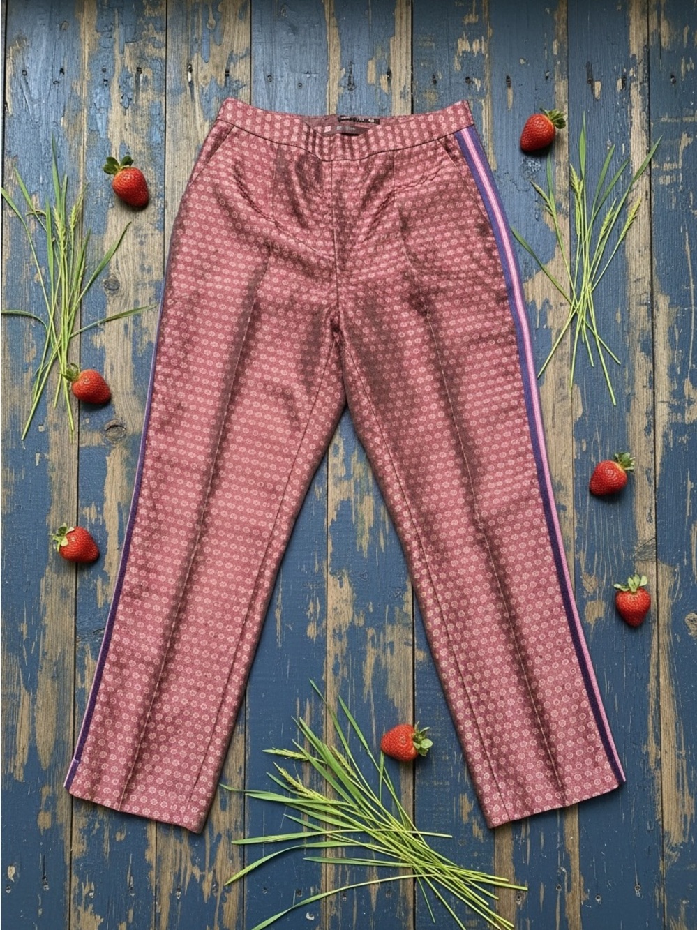 Zara satin paisley tuxedo pants
